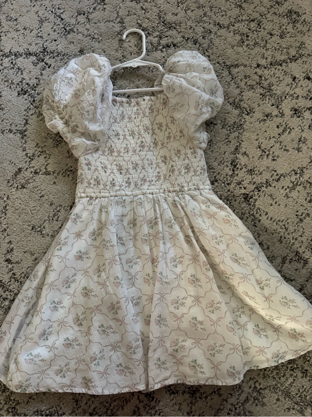 abercrombie kids Cream Floral Smocked Puff-Sleeve Dress